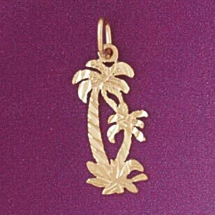 Palm Tree Pendant Necklace Charm Bracelet in Yellow, White or Rose Gold 6811
