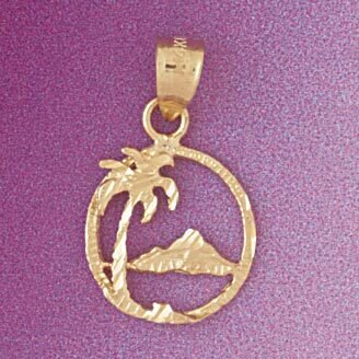 Palm Tree Pendant Necklace Charm Bracelet in Yellow, White or Rose Gold 6812