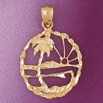 Palm Tree Pendant Necklace Charm Bracelet in Yellow, White or Rose Gold 6813
