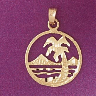 Palm Tree Pendant Necklace Charm Bracelet in Yellow, White or Rose Gold 6815