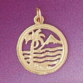 Palm Tree Pendant Necklace Charm Bracelet in Yellow, White or Rose Gold 6816