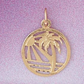 Palm Tree Pendant Necklace Charm Bracelet in Yellow, White or Rose Gold 6817
