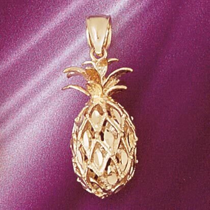 Pineapple Fruit 3D Pendant Necklace Charm Bracelet in Yellow, White or Rose Gold 6841