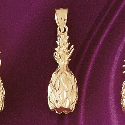 Pineapple Fruit 3D Pendant Necklace Charm Bracelet in Yellow, White or Rose Gold 6844