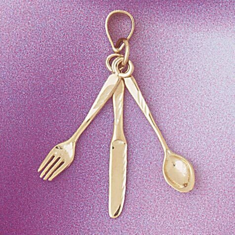 Fork Knife Spoon Pendant Necklace Charm Bracelet in Yellow, White or Rose Gold 6918