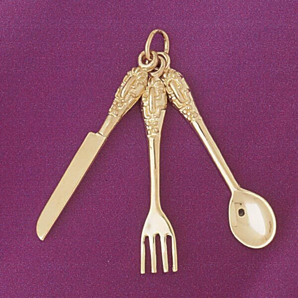 Fork Knife Spoon Pendant Necklace Charm Bracelet in Yellow, White or Rose Gold 6922