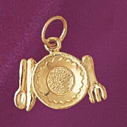 Dazzlers Jewelry Plate Knife Fork Pendant Necklace Charm Bracelet in Yellow, White or Rose Gold 692…