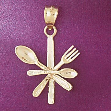 Fork Knife Spoon Pendant Necklace Charm Bracelet in Yellow, White or Rose Gold 6930