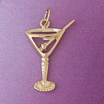 Martini Glass Pendant Necklace Charm Bracelet in Yellow, White or Rose Gold 6942