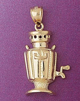 Samovar Urn Pendant Necklace Charm Bracelet in Yellow, White or Rose Gold 6948