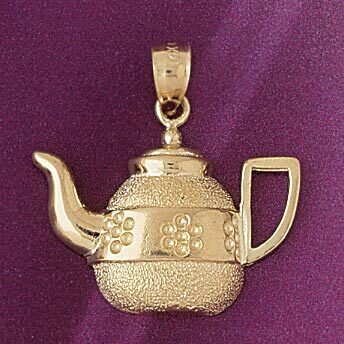 Teapot Pendant Necklace Charm Bracelet in Yellow, White or Rose Gold 6950
