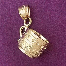 Tea Cup Pendant Necklace Charm Bracelet in Yellow, White or Rose Gold 6957