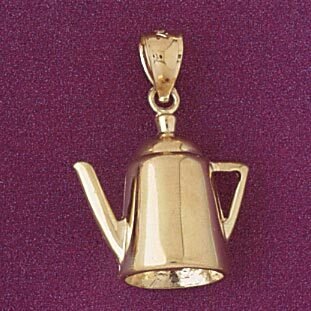 Coffee Pot Pendant Necklace Charm Bracelet in Yellow, White or Rose Gold 6961