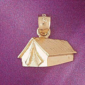 Camping Tent Pendant Necklace Charm Bracelet in Yellow, White or Rose Gold 6975