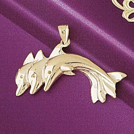 Dolphin Pendant Necklace Charm Bracelet in Yellow, White or Rose Gold 6996