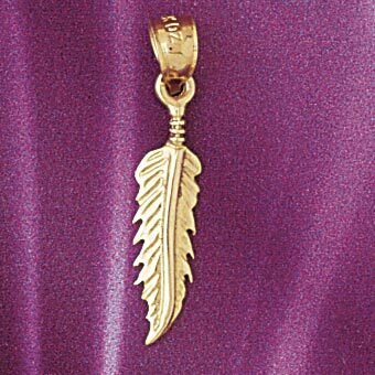 Feather Pendant Necklace Charm Bracelet in Yellow, White or Rose Gold 7013