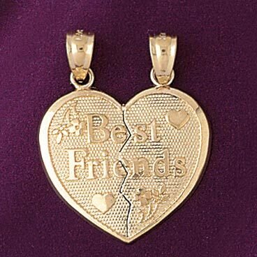 Best Friends Double Heart Pendant Necklace Charm Bracelet in Yellow, White or Rose Gold 7167