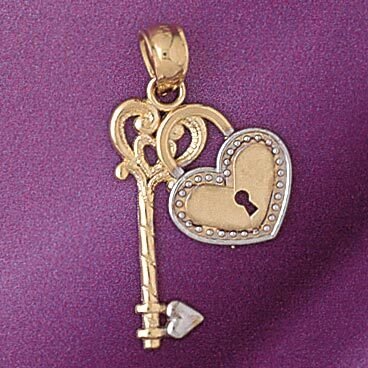 Key To My Heart Pendant Necklace Charm Bracelet in Yellow, White or Rose Gold 7187