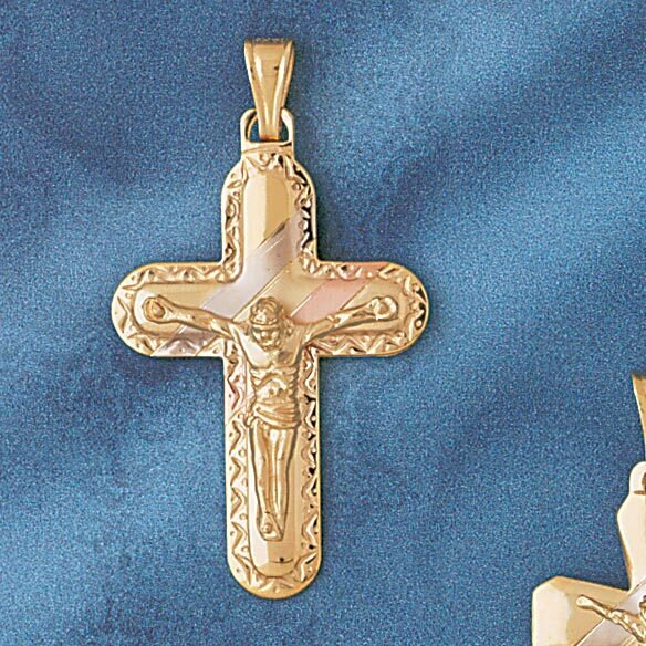 Two Tone Jesus Christ on Cross Pendant Necklace Charm Bracelet in Yellow, White or Rose Gold 7648