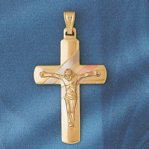 Two Tone Jesus Christ on Cross Pendant Necklace Charm Bracelet in Yellow, White or Rose Gold 7649