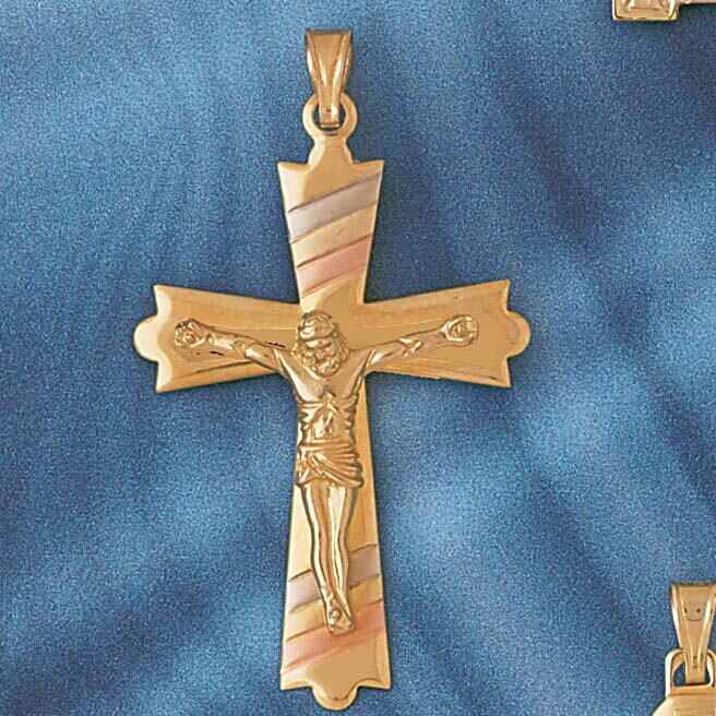 Two Tone Jesus Christ on Cross Pendant Necklace Charm Bracelet in Yellow, White or Rose Gold 7650