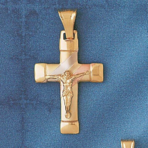 Two Tone Jesus Christ on Cross Pendant Necklace Charm Bracelet in Yellow, White or Rose Gold 7652