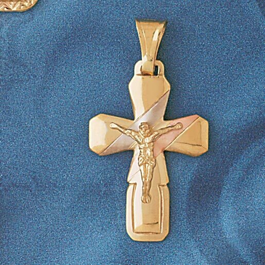 Two Tone Jesus Christ on Cross Pendant Necklace Charm Bracelet in Yellow, White or Rose Gold 7653