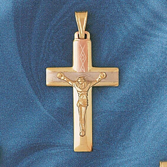 Two Tone Jesus Christ on Cross Pendant Necklace Charm Bracelet in Yellow, White or Rose Gold 7654