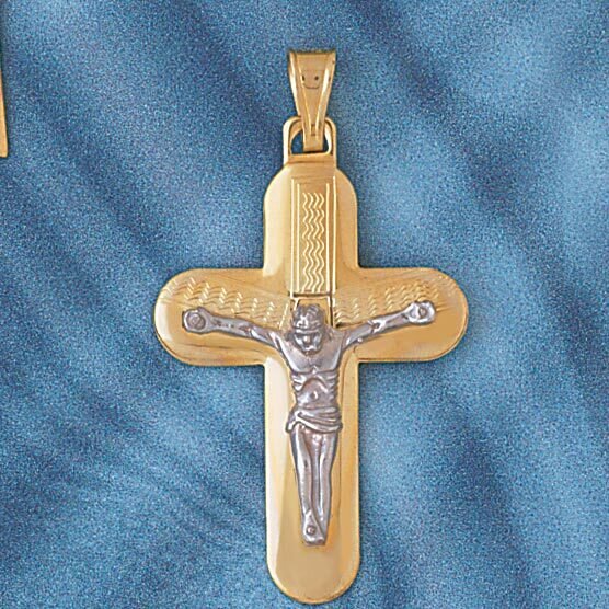 Two Tone Jesus Christ on Cross Pendant Necklace Charm Bracelet in Yellow, White or Rose Gold 7655