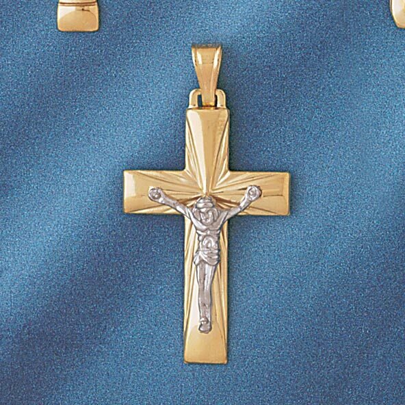 Two Tone Jesus Christ on Cross Pendant Necklace Charm Bracelet in Yellow, White or Rose Gold 7657