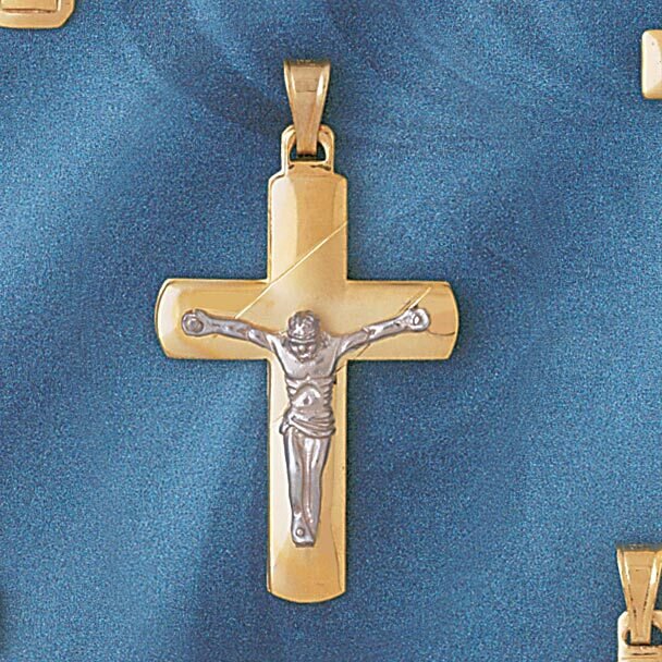 Two Tone Jesus Christ on Cross Pendant Necklace Charm Bracelet in Yellow, White or Rose Gold 7658
