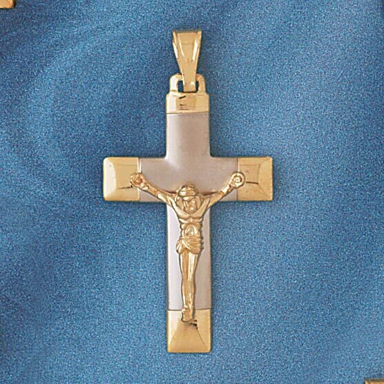 Two Tone Jesus Christ on Cross Pendant Necklace Charm Bracelet in Yellow, White or Rose Gold 7659