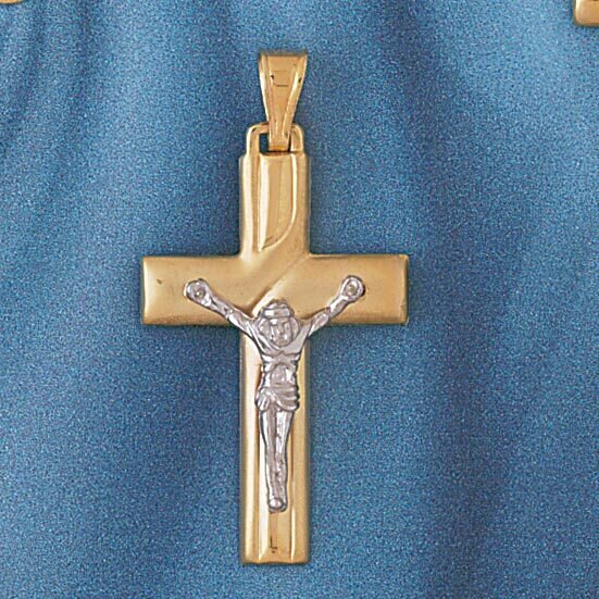 Two Tone Jesus Christ on Cross Pendant Necklace Charm Bracelet in Yellow, White or Rose Gold 7660