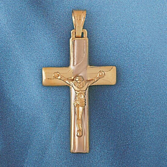 Two Tone Jesus Christ on Cross Pendant Necklace Charm Bracelet in Yellow, White or Rose Gold 7661