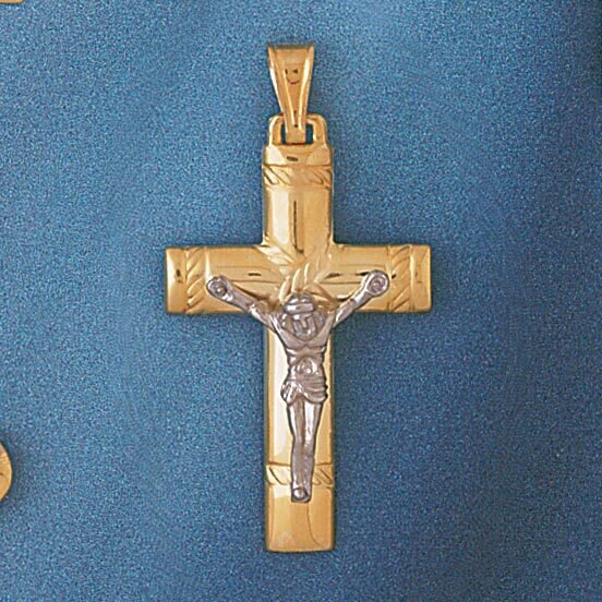 Two Tone Jesus Christ on Cross Pendant Necklace Charm Bracelet in Yellow, White or Rose Gold 7663