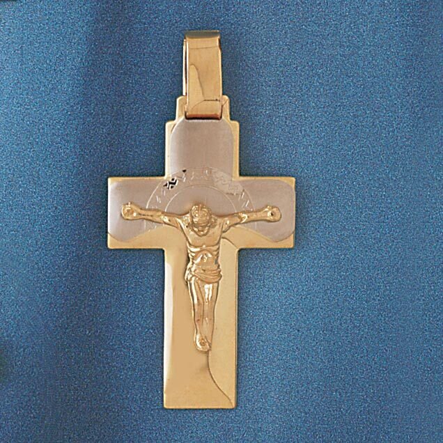 Two Tone Jesus Christ on Cross Pendant Necklace Charm Bracelet in Yellow, White or Rose Gold 7664