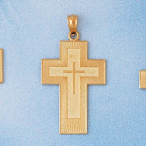 Cross Padre Nuestro Pendant Necklace Charm Bracelet in Yellow, White or Rose Gold 7700