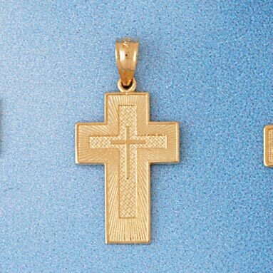 Cross Padre Nuestro Pendant Necklace Charm Bracelet in Yellow, White or Rose Gold 7701