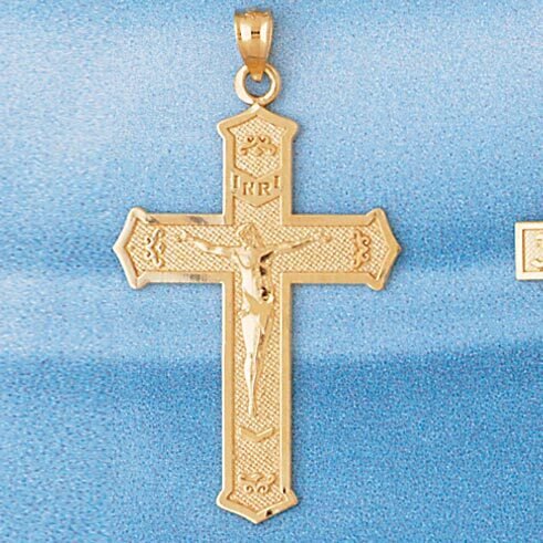 Jesus Christ on Cross Pendant Necklace Charm Bracelet in Yellow, White or Rose Gold 7714