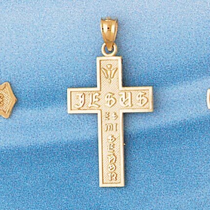 Jesus Cross Pendant Necklace Charm Bracelet in Yellow, White or Rose Gold 7715
