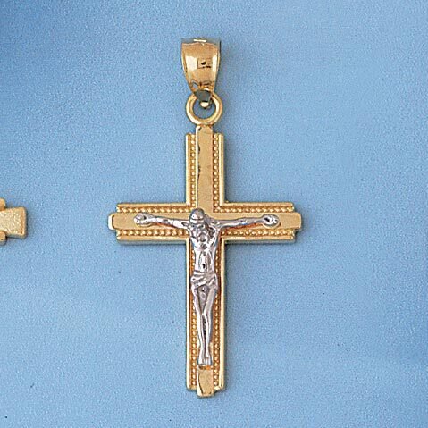 Two Tone Jesus Christ on Cross Pendant Necklace Charm Bracelet in Yellow, White or Rose Gold 7744