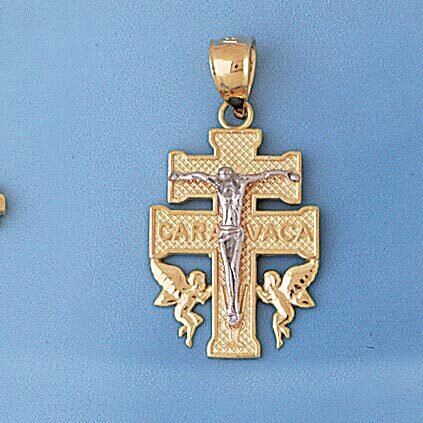 Two Tone Jesus Christ on Cross Pendant Necklace Charm Bracelet in Yellow, White or Rose Gold 7745