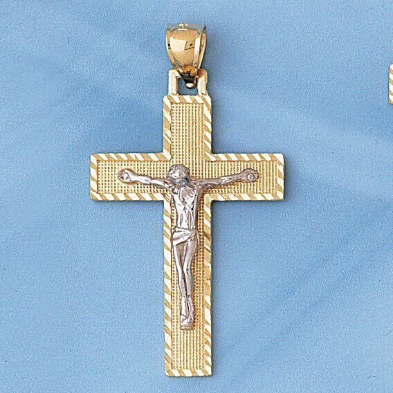 Two Tone Jesus Christ on Cross Pendant Necklace Charm Bracelet in Yellow, White or Rose Gold 7746