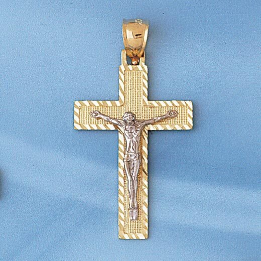 Two Tone Jesus Christ on Cross Pendant Necklace Charm Bracelet in Yellow, White or Rose Gold 7747