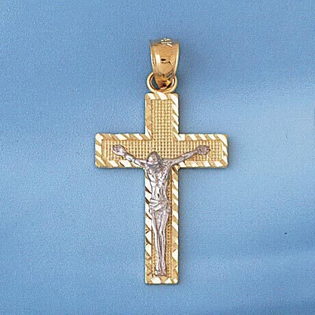 Two Tone Jesus Christ on Cross Pendant Necklace Charm Bracelet in Yellow, White or Rose Gold 7748
