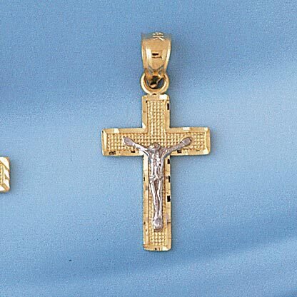 Two Tone Jesus Christ on Cross Pendant Necklace Charm Bracelet in Yellow, White or Rose Gold 7749