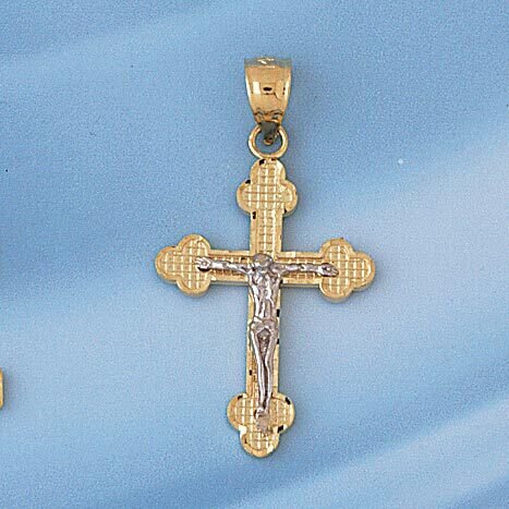 Two Tone Jesus Christ on Cross Pendant Necklace Charm Bracelet in Yellow, White or Rose Gold 7750