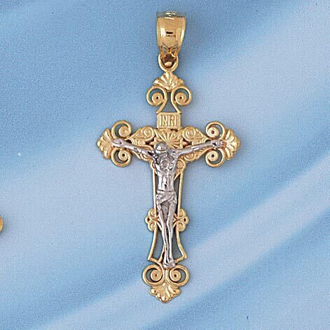 Dazzlers Jewelry Two Tone Jesus Christ on Cross Pendant Necklace Charm Bracelet in Yellow, White or…