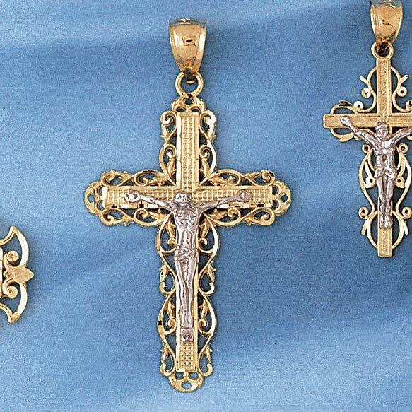 Dazzlers Jewelry Two Tone Jesus Christ on Cross Pendant Necklace Charm Bracelet in Yellow, White or…