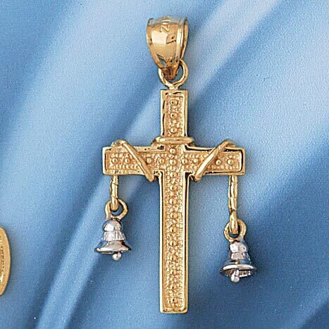 Bell Cross Pendant Necklace Charm Bracelet in Yellow, White or Rose Gold 7760